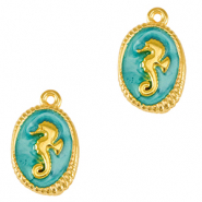 Metall Anhänger DQ Seepferdchen Gold-turquoise blue (nikkelvrij)