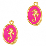 Metall Anhänger DQ Seepferdchen Gold-neon fuchsia pink (nikkelvrij)