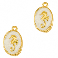 Metall Anhänger DQ Seepferdchen Gold-pearl white (nikkelvrij)