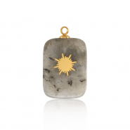 Stainless Steel - Rostfrei Stahl Anh&auml;nger Rectangle Sun Gold-grey