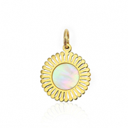 Stainless Steel - Rostfrei Stahl Anhänger Muschel Salzwasserperlmutt 12mm Gold-white (Naturliche Farbe Muschel)