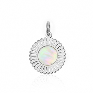 Stainless Steel - Rostfrei Stahl Anhänger Muschel Salzwasserperlmutt 12mm Silver-white (Naturliche Farbe Muschel)