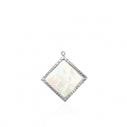 Stainless Steel - Rostfrei Stahl Anhänger Muschel Salzwasserperlmutt Rhombus Silver-white (Naturliche Farbe Muschel)