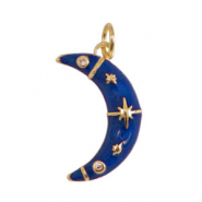Brass TQ Metall Anhänger Mond Enamel Gold-blue