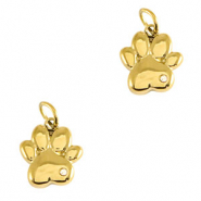Stainless Steel - Rostfrei Stahl Anh&auml;nger Hund Pfote Gold