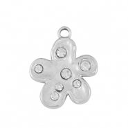 Stainless Steel - Rostfrei Stahl Anhänger Blume Silver / Crystal