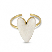 Ringe aus Stainless Steel - Rostfreiem Stahl Enamel Herz Pearl white-gold