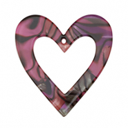 Resin Anhänger Herz Magenta pink-black