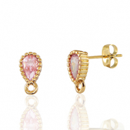 Ohrringe / Ohrstecker aus Kristallglas mit Öse Tropfen Pink-gold