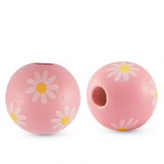 Holzperlen rund 16mm Blume Light pink