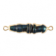 BQ Süsswasserperlen Zwischenstück Tooth Gold-dark peacock blue