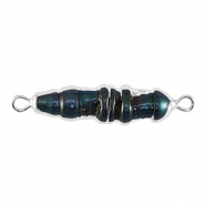 Süsswasserperlen Zwischenstück Tooth Silver-dark peacock blue