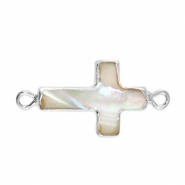 Süsswasserperlen Zwischenstück Kreuz Silver-taupe