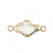 Süsswasserperlen Zwischenstück Kreuz Gold-Natural white