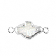 Süsswasserperlen Zwischenstück Kreuz Silver-Natural white