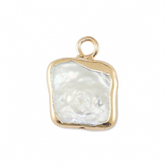 BQ Süsswasserperlen Anhänger Square Gold-Natural white