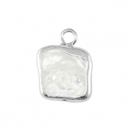 Süsswasserperlen Anhänger Square Silver-Natural white