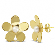 Ohrringe / Ohrstecker aus Stainless Steel - Rostfreiem Stahl Perlen Blume mit Öse Gold