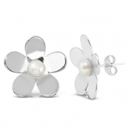 Ohrringe / Ohrstecker aus Stainless Steel - Rostfreiem Stahl Perlen Blume mit Öse Silver
