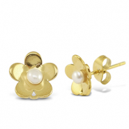 Ohrringe / Ohrstecker aus Stainless Steel - Rostfreiem Stahl Perlen Blume mit Öse Gold