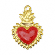 Metall Anhänger DQ Herz Pearl Red-Gold (Nickelfrei)
