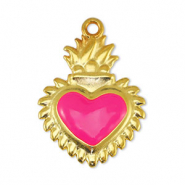 Metall Anhänger DQ Herz Fuchsia-Gold (Nickelfrei)