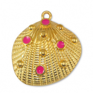 Metall Anhänger DQ Muschel Fuchsia-Gold (Nickelfrei)
