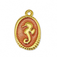 Metall Anhänger DQ Seepferdchen Transparant Orange-Gold (Nickelfrei)