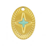 Stainless Steel - Rostfrei Stahl Anhänger Oval Stern Gold-mint green