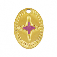 Stainless Steel - Rostfrei Stahl Anhänger Oval Stern Gold-purple