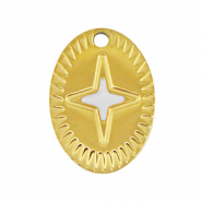 Stainless Steel - Rostfrei Stahl Anhänger Oval Stern Gold-white