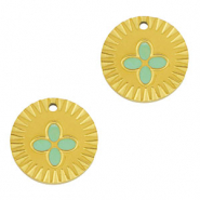 Stainless Steel - Rostfrei Stahl Anhänger Runden Blume Gold-mint green
