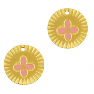 Stainless Steel - Rostfrei Stahl Anhänger Runden Blume Gold-pink