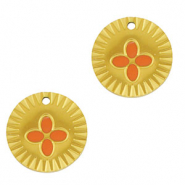 Stainless Steel - Rostfrei Stahl Anhänger Runden Blume Gold-orange