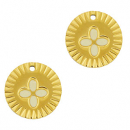 Stainless Steel - Rostfrei Stahl Anhänger Runden Blume Gold-white