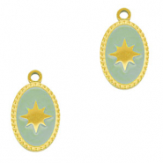Stainless Steel - Rostfrei Stahl Anhänger Oval Sonne Gold-mint green