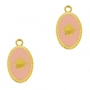 Stainless Steel - Rostfrei Stahl Anhänger Oval Sonne Gold-pink