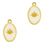 Stainless Steel - Rostfrei Stahl Anhänger Oval Sonne Gold-white