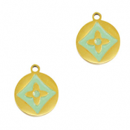 Stainless Steel - Rostfrei Stahl Anhänger Runden Blume Gold-mint green