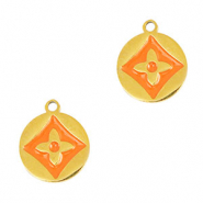 Stainless Steel - Rostfrei Stahl Anhänger Runden Blume Gold-orange