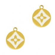Stainless Steel - Rostfrei Stahl Anhänger Runden Blume Gold-white