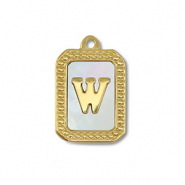Stainless Steel - Rostfrei Stahl Anhänger Muschel Salzwasserperlmutt Initiale W Gold-white (Naturliche Farbe Muschel)
