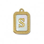 Stainless Steel - Rostfrei Stahl Anhänger Muschel Salzwasserperlmutt Initiale S Gold-white (Naturliche Farbe Muschel)