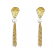 Ohrringe / Ohrstecker aus Stainless Steel - Rostfreiem Stahl Muschel mit Imitation perlen Gold