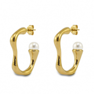 Ohrringe / Ohrstecker aus Stainless Steel - Rostfreiem Stahl mit Imitation perlen Gold