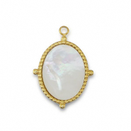 Stainless Steel - Rostfrei Stahl Anhänger Muschel Oval Gold-white (Naturliche Farbe)