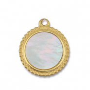 Stainless Steel - Rostfrei Stahl Anhänger Muschel Rund Gold-white (Naturliche Farbe)