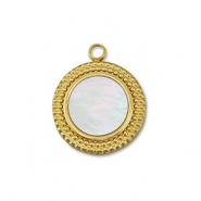 Stainless Steel - Rostfrei Stahl Anhänger Muschel Rund Gold-white (Naturliche Farbe)