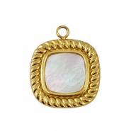 Stainless Steel - Rostfrei Stahl Anhänger Muschel Viereck Gold-white (Naturliche Farbe)