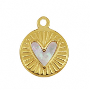 Stainless Steel - Rostfrei Stahl Anhänger Muschel Rund mit Herz Gold-white (Naturliche Farbe)